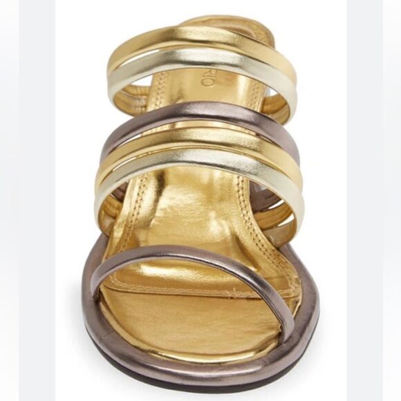 Revolve FARM RIO Block Heel Slide Sandal in Gold & Silver NWOT Size US 8 - Picture 2 of 13